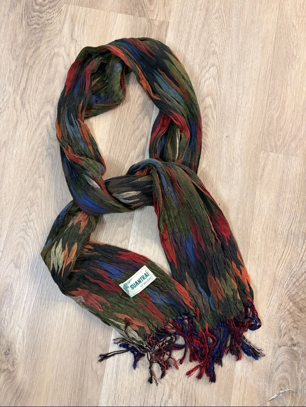 Suantrai of Ireland Earth & Sky Textured Crinkle Scarf colorful art to wear